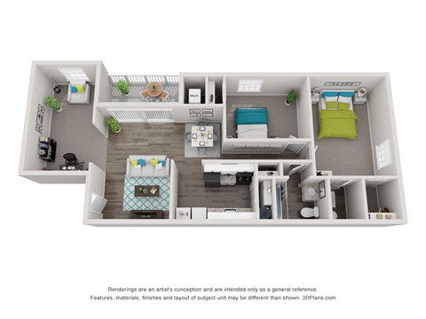 Floor plan for 2 beds, 1.5 baths, 1066 sqft